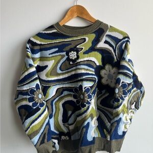 Floral Patterned Crewneck Sweater